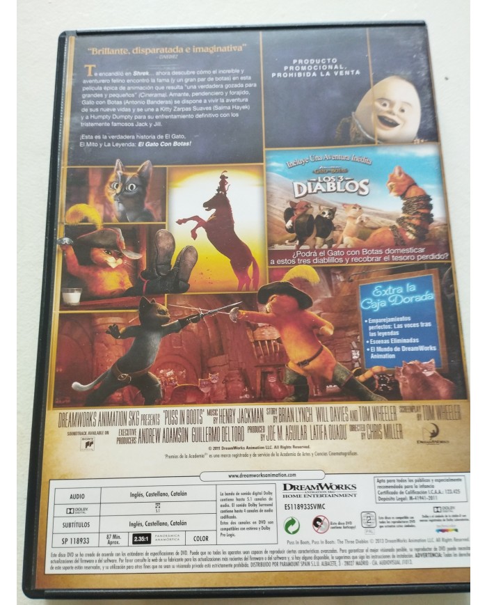 El Gato Con Botas Dreamworks Antonio Banderas DVD Español Ingles Region 2