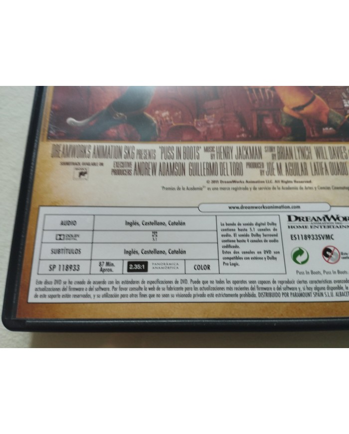 El Gato Con Botas Dreamworks Antonio Banderas DVD Español Ingles Region 2