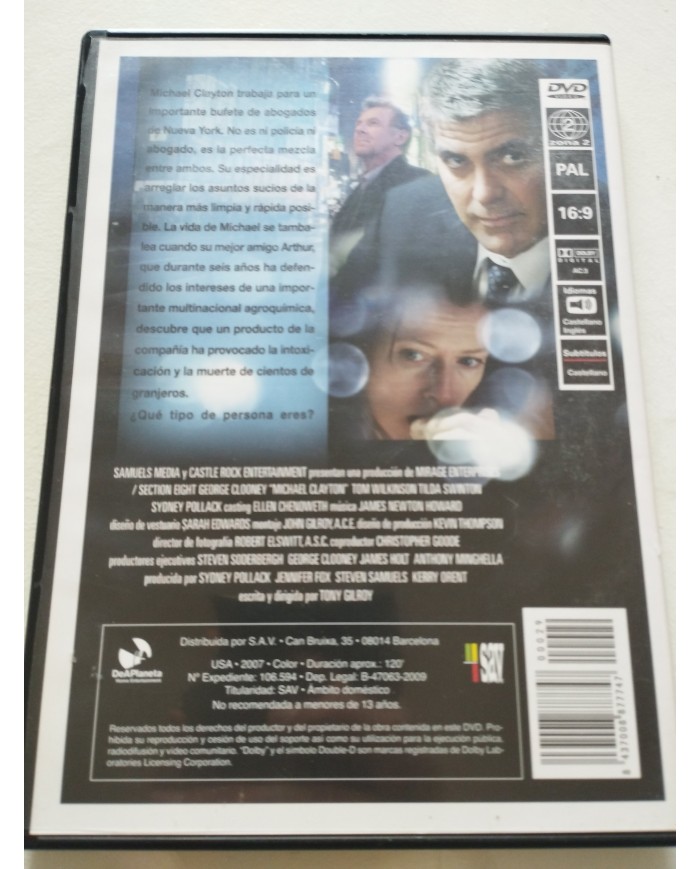 Michael Clayton George Clooney Sydney Pollack - DVD Español Ingles Region 2