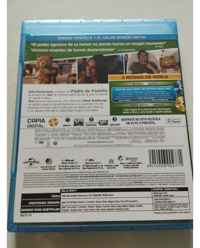 Ted Mark Wahlberg Mila Kunis Seth Macfarlane - Blu-Ray Español Ingles Am