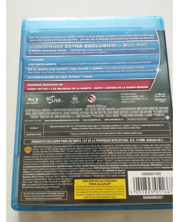 Harry Potter y Las Reliquias de la Muerte Parte 1 2 x Blu-Ray Español Ingles Am