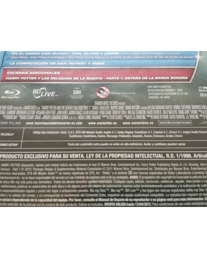 Harry Potter y Las Reliquias de la Muerte Parte 1 2 x Blu-Ray Español Ingles Am