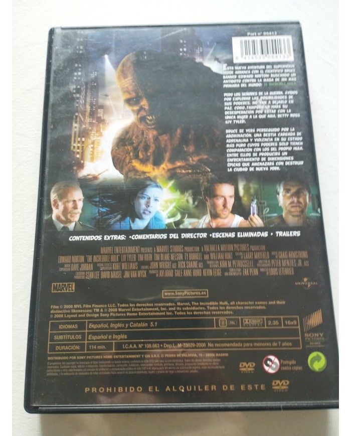Hulk El Increible Edward Norton Liv Tyler - DVD Español Ingles Reg 2 Am