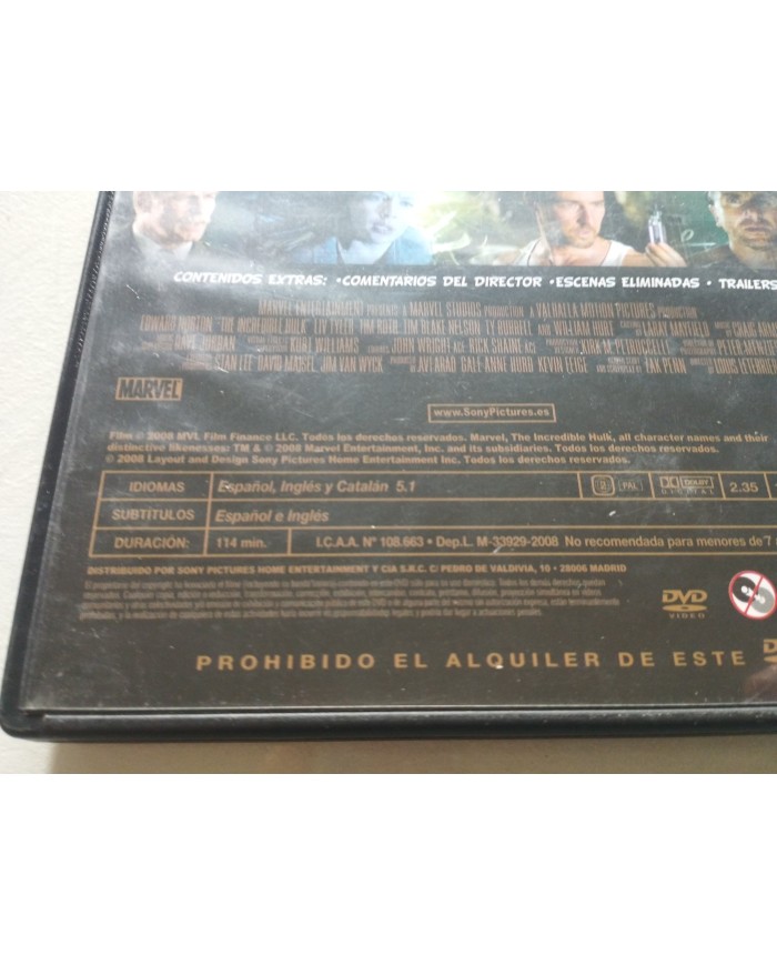 Hulk El Increible Edward Norton Liv Tyler - DVD Español Ingles Reg 2 Am