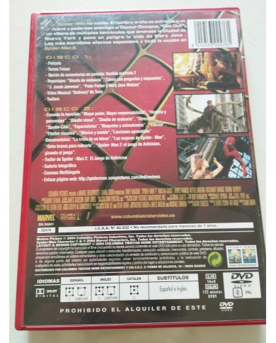 Spider-Man 2 Tobey Maguire Kirnsten Dunst - 2 x DVD Español Ingles Reg 2 Spider-Man 2 Tobey Maguire Kirnsten Dunst - 2 x DVD Español Ingles Reg 2