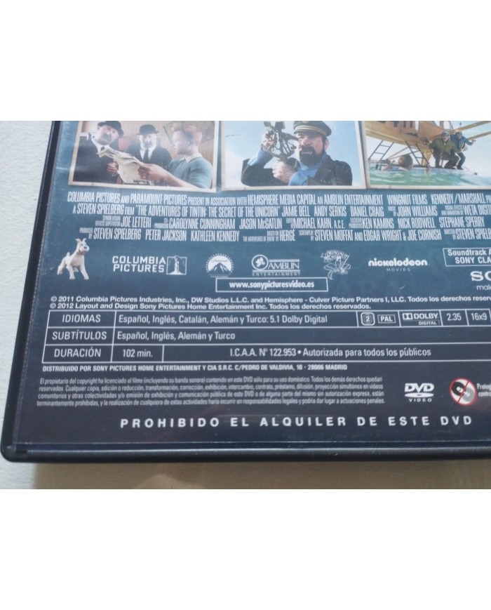 Tintin El Secreto del Unicornio Spielberg - DVD Español Ingles Region 2