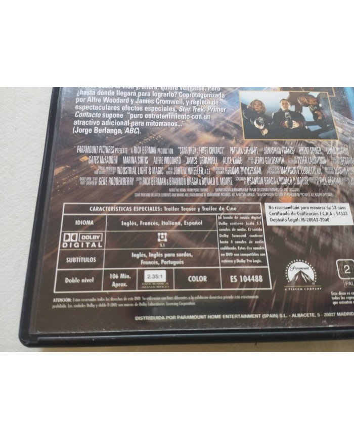 Star Trek Primer Contacto Jonathan Frakes - DVD Español Ingles Region 2