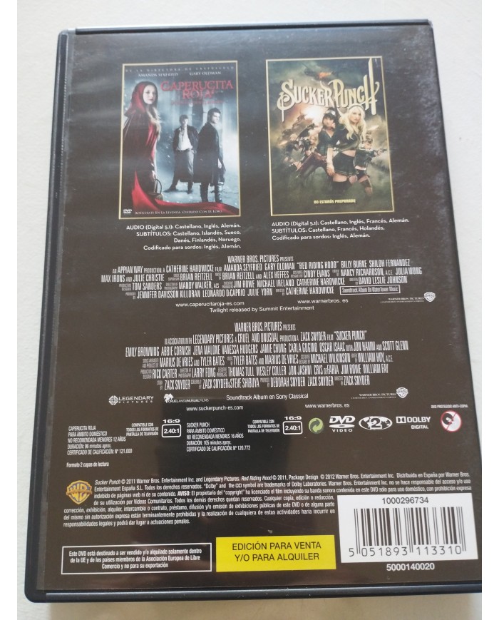 Caperucita Roja + Sucker Punch Gary Oldman - DVD Español Ingles Region 2