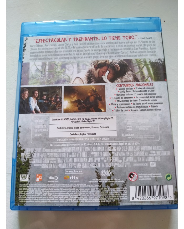 El Amanecer del Planeta de los Simios - Blu-Ray Español Ingles Am
