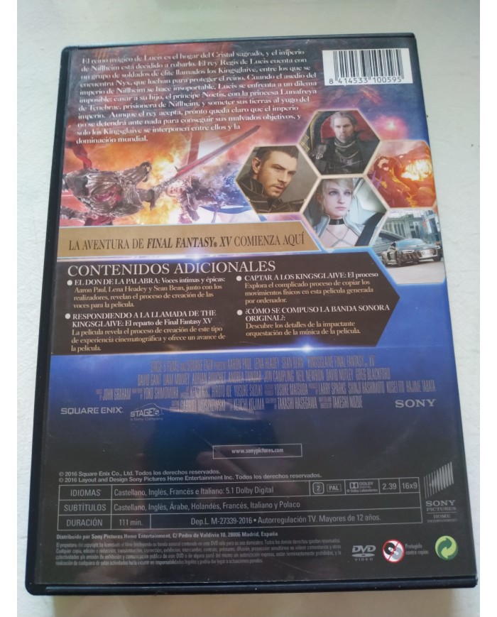 Final Fantasy XV La Película - DVD + Extras Español Ingles Region 2