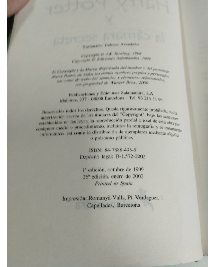 Harry Potter Y La Camara Secreta J K Rowling Edicion 2002 Salamandra - LIBRO Am