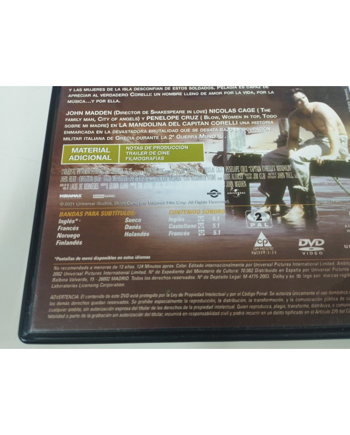 La Mandolina del Capitan Corelli Nicolas Cage Penelope Cruz DVD Español Ingles