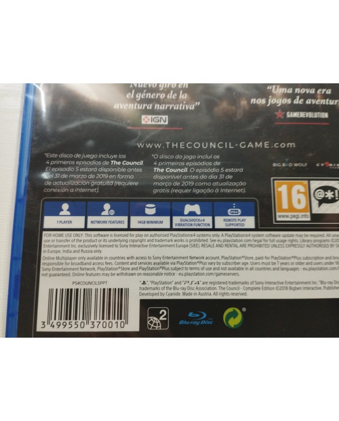 The Council Complete Edition Bigben 5 Episodios Juego PS4 Edic España PAL Nuevo