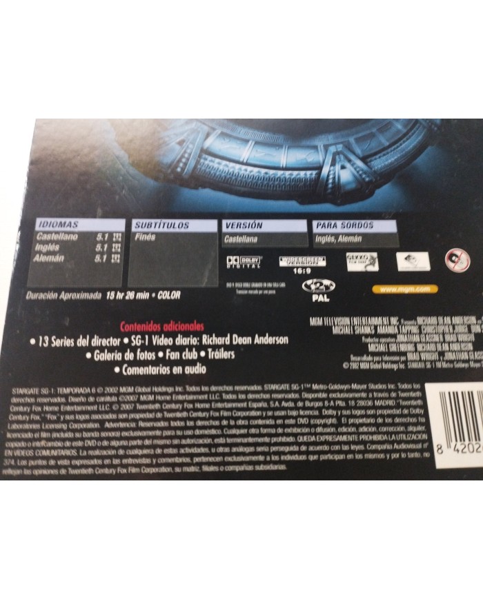 Stargate Sg 1 Temporada 6 Richard Dean - DVD Español Ingles Region 2 Am