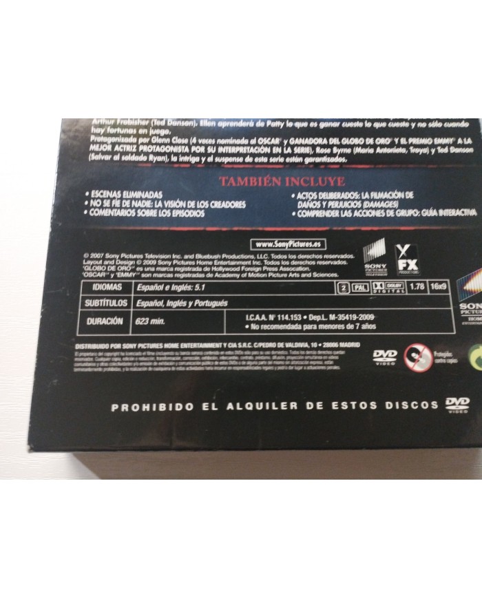 Damages Primera Temporada Completa Glenn Close - DVD Español Ingles Region 2 Am