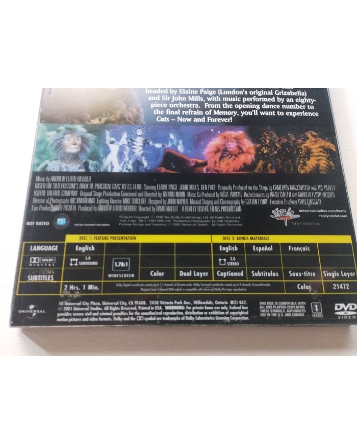 CATS Ultimate Edition Andrew Lloyd Webber - 2 x DVD Ingles Español Region 1 Am
