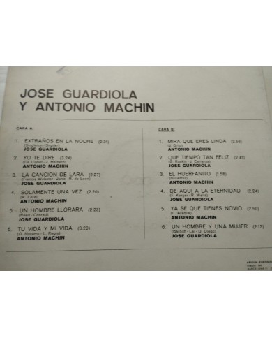 Antonio Machin y Jose Guardiola 1971 Vergara 85431N - LP 12" Vinilo VG/VG Antonio Machin y Jose Guardiola 1971 Vergara 85431N - LP 12" Vinilo VG/VG