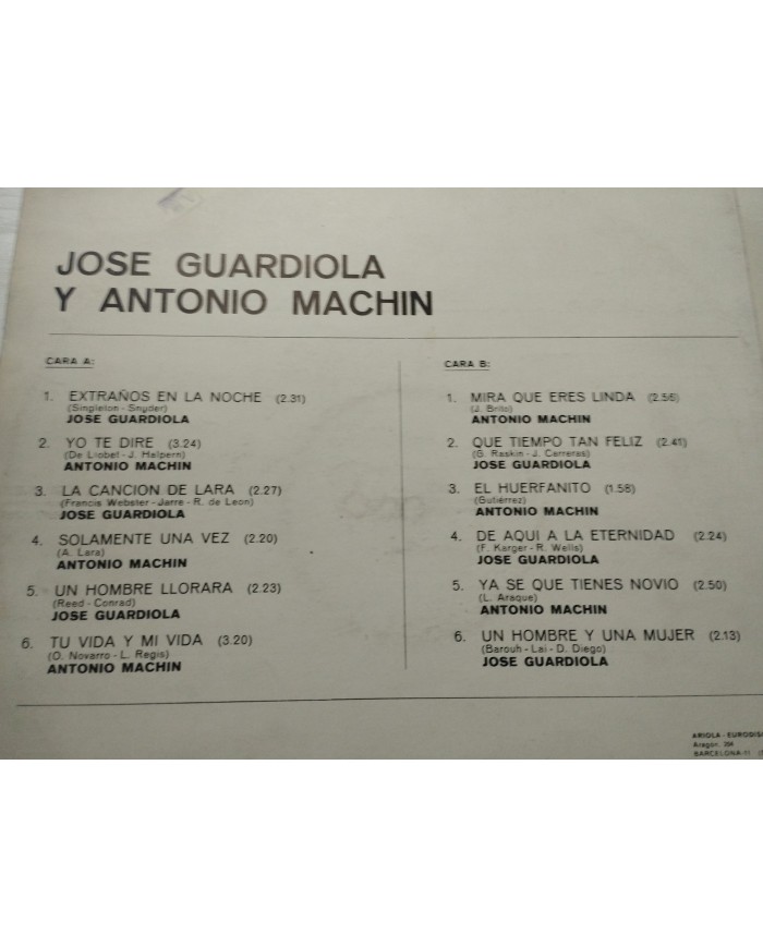 Antonio Machin y Jose Guardiola 1971 Vergara 85431N - LP 12" Vinilo VG/VG