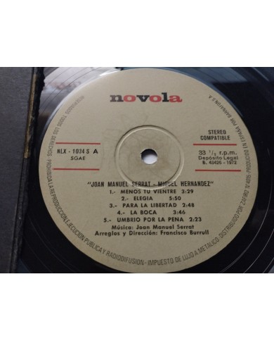 Joan Manuel Serrat Miguel HErnandez Novola NLX1034 1972 - LP Vinilo 12" G+/VG Joan Manuel Serrat Miguel HErnandez Novola NLX1034 1972 - LP Vinilo 12" G+/VG