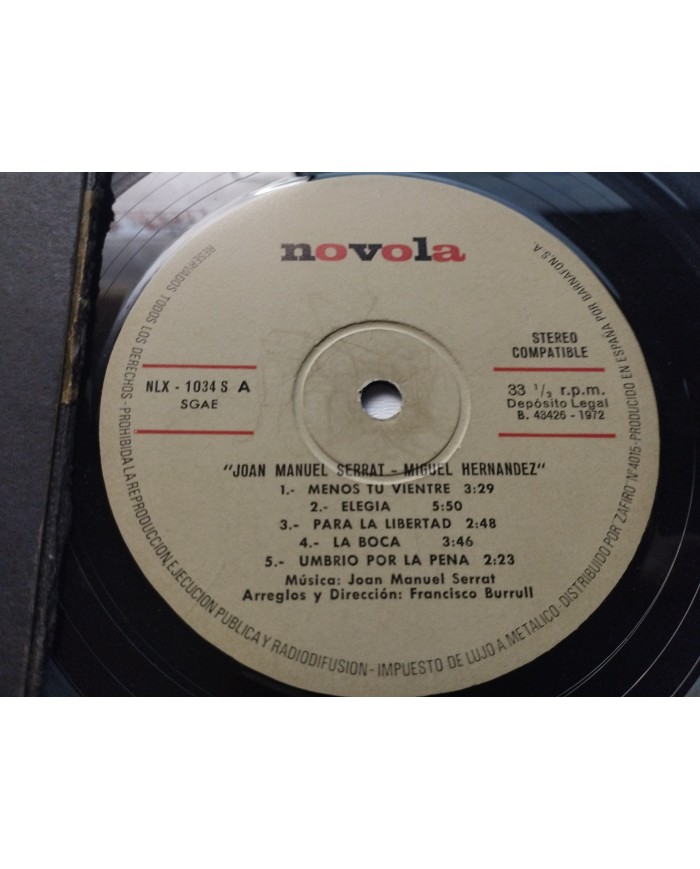 Joan Manuel Serrat Miguel HErnandez Novola NLX1034 1972 - LP Vinilo 12" G+/VG