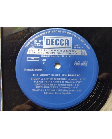 The Moody Blues ¡ En Directo ! DECCA CPS9531 1977 - 2 x LP Vinilo 12" VG/VG 2T The Moody Blues ¡ En Directo ! DECCA CPS9531 1977 - 2 x LP Vinilo 12" VG/VG 2T
