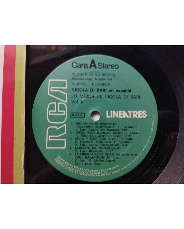 Nicola Di Bari Lo Mejor de 1979 Spain Press RCA NL-31489 - LP Vinilo 12" VG/VG