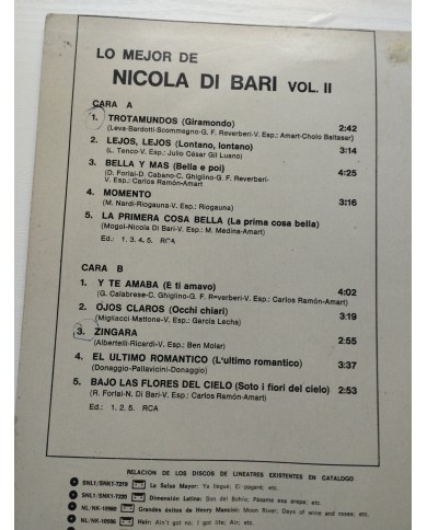 Nicola Di Bari Lo Mejor de 1979 Spain Press RCA NL-31489 - LP Vinilo 12" VG/VG Nicola Di Bari Lo Mejor de 1979 Spain Press RCA NL-31489 - LP Vinilo 12" VG/VG