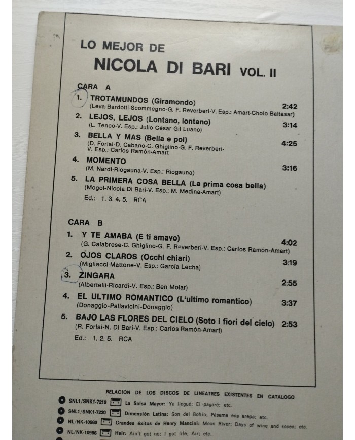 Nicola Di Bari Lo Mejor de 1979 Spain Press RCA NL-31489 - LP Vinilo 12" VG/VG