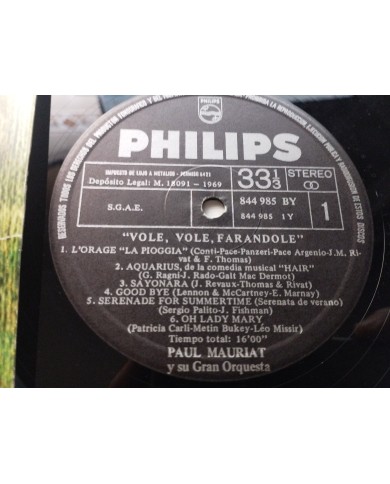 Paul Mauriat Su Orquesta Vole Vole Farandole Philips 1969 - LP Vinilo 12" G+/VG Paul Mauriat Su Orquesta Vole Vole Farandole Philips 1969 - LP Vinilo 12" G+/VG