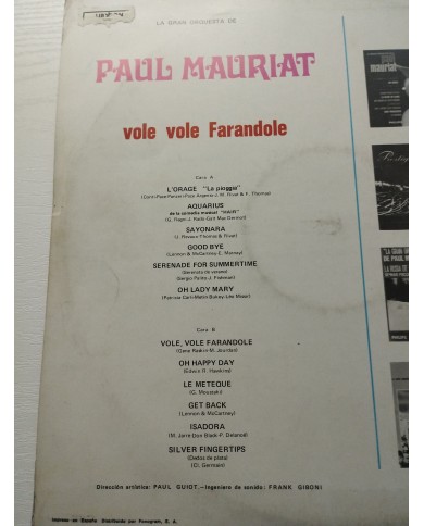 Paul Mauriat Su Orquesta Vole Vole Farandole Philips 1969 - LP Vinilo 12" G+/VG Paul Mauriat Su Orquesta Vole Vole Farandole Philips 1969 - LP Vinilo 12" G+/VG
