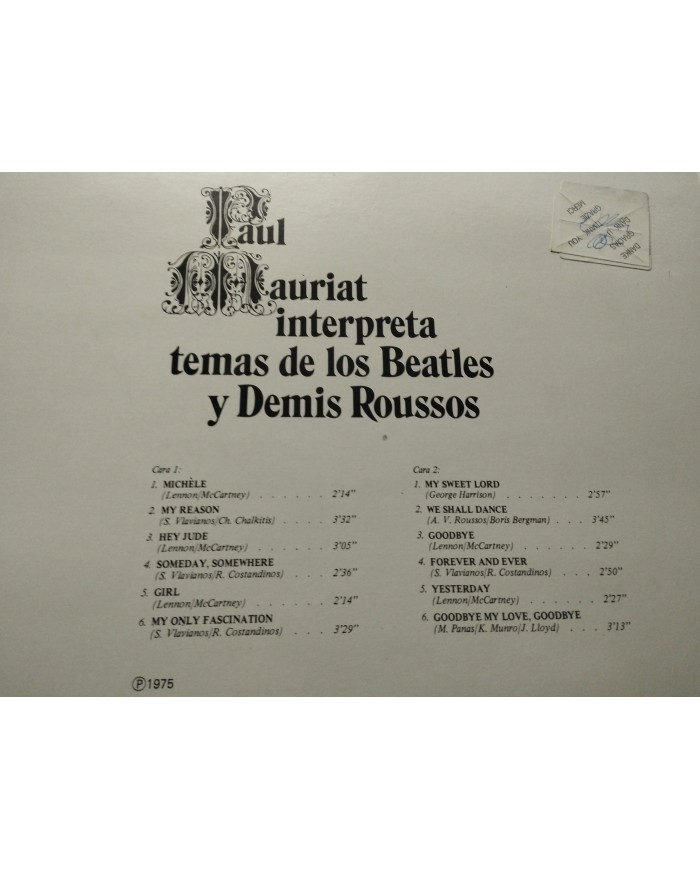 PAUL MAURIAT INTERPRETA TEMAS THE BEATLES DEMIS 9120022 LP VINILO 12" VG/VG 1975