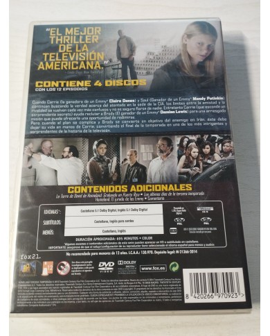 Homeland Tercera Temporada 3 Completa - 4 x DVD Español Ingles 3T