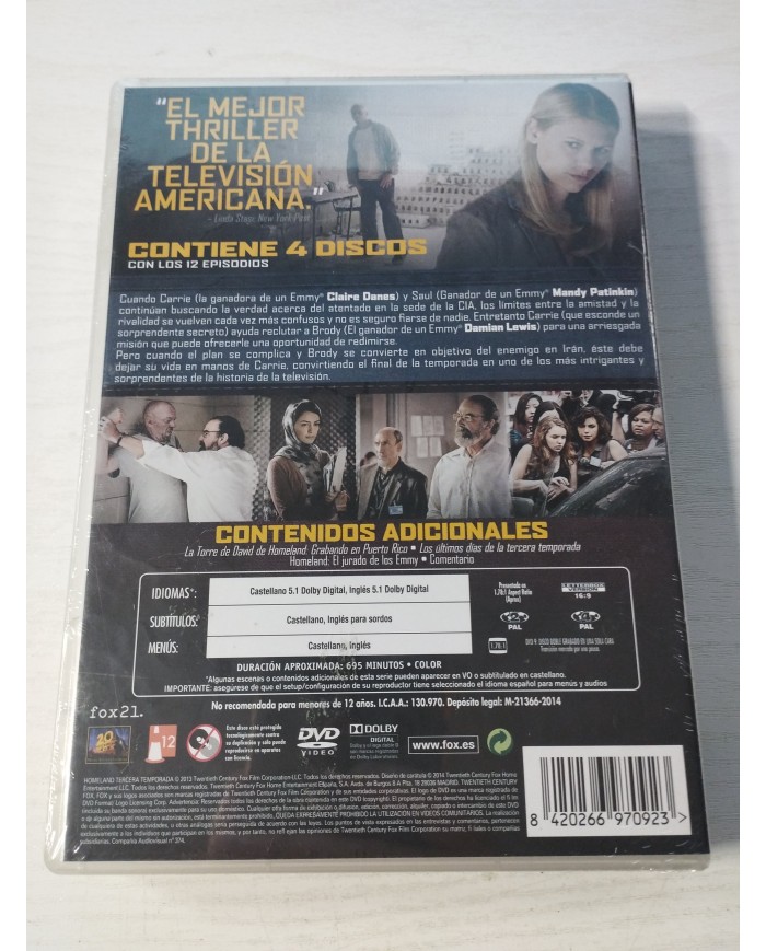 Homeland Tercera Temporada 3 Completa - 4 x DVD Español Ingles Nueva 3T