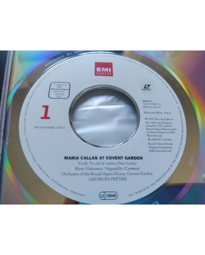 Maria Callas At Covent Garden EMI 1962 and 1964 - LASERDISC LD - 2T