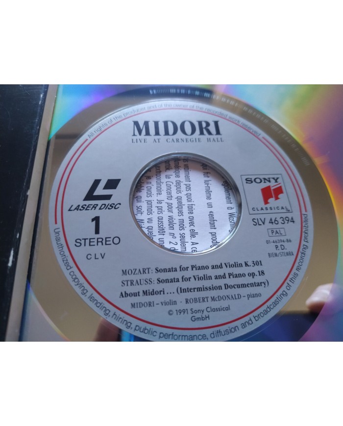 Midori Live At Carnagie Hall Mozart Strauss Beethoven 1991 - LASERDISC LD - 2T