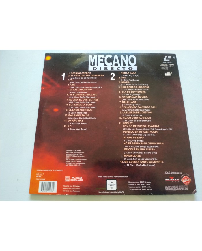 Mecano en Directo 1992 BMG 112 min 24 tracks - LASERDISC LD Español