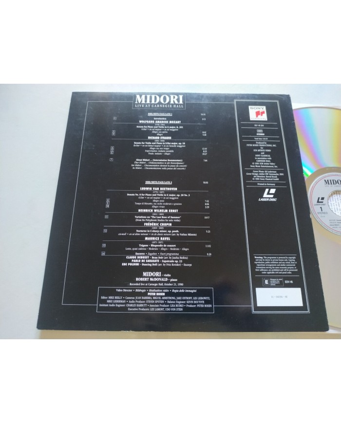 Midori Live At Carnagie Hall Mozart Strauss Beethoven 1991 - LASERDISC LD - 2T