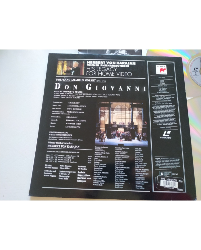 Mozart Don Giovanni Karajan Sony 1991 Ramey Tomowa Sintow - 2 x LASERDISC LD Am