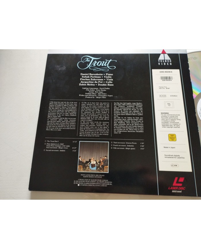 The Trout Die Forelle La Truite Barenboim Perlman Mehta - LASERDISC LD - 2T