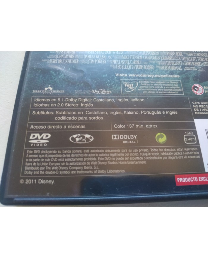 Piratas del Caribe en Mareas Misteriosas Johnny Depp DVD Español Ingles Rg 2