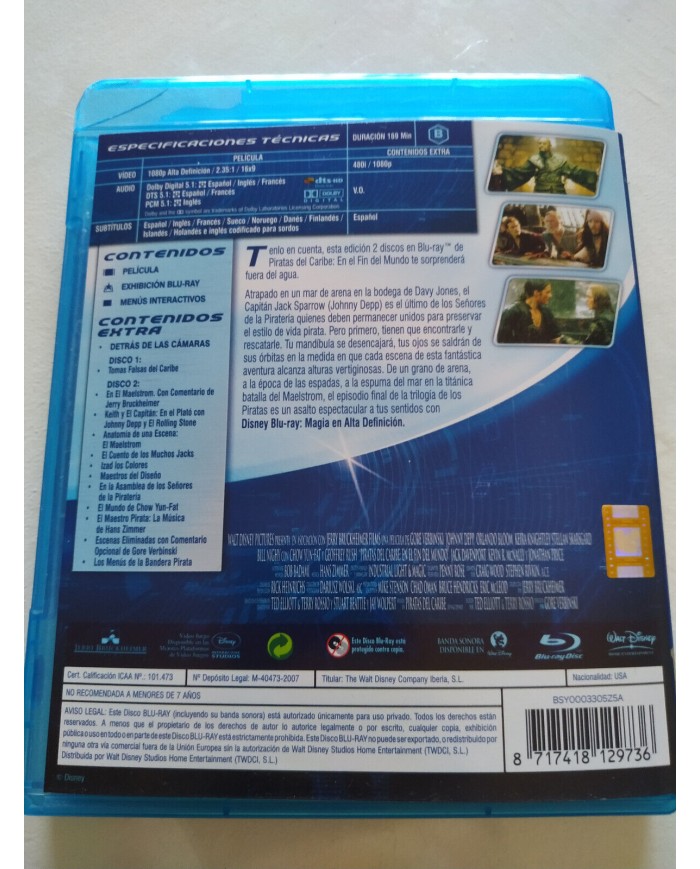 Piratas del Caribe En el Fin del Mundo Disney - 2 x Blu-Ray Español Ingles Am