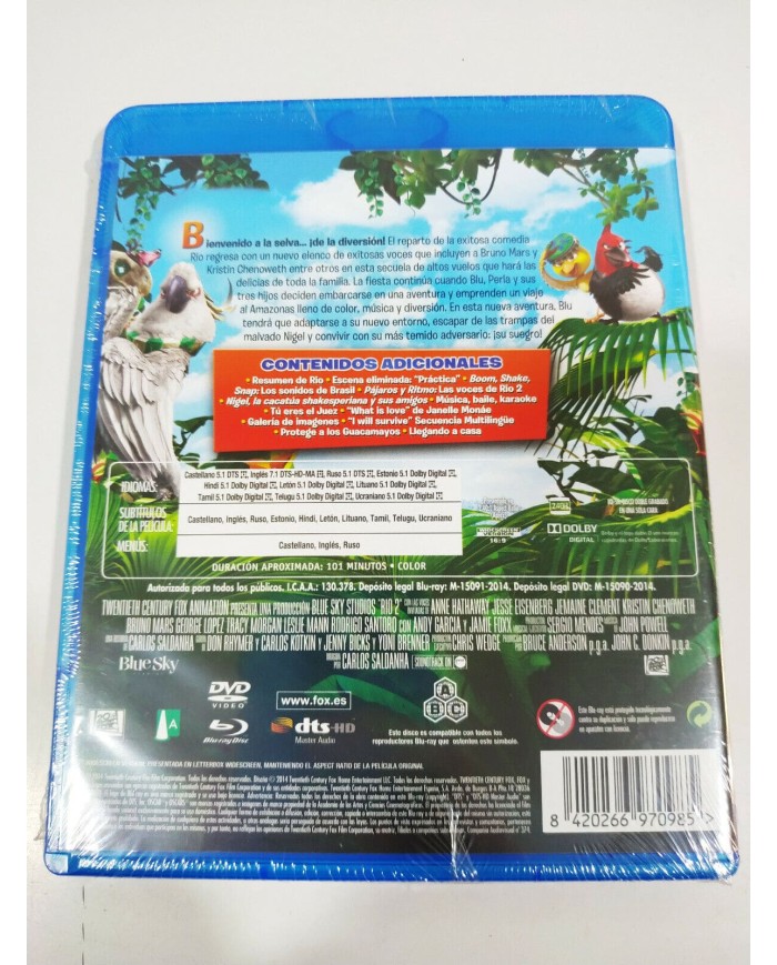 Rio 2 Blue Sky Animacion - Blu-Ray + DVD + Extras Español Ingles Am