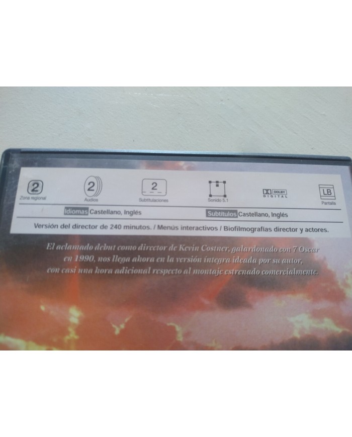 Bailando con Lobos El Montaje del Director Kevin Costner DVD Rg 2 Español Ingles