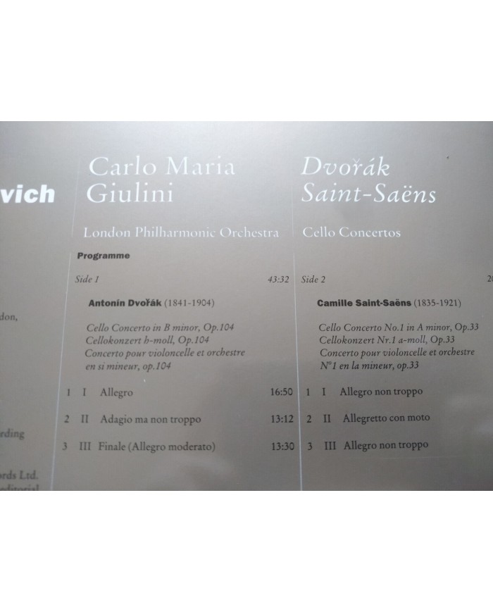 Mstislav Rostropovich Dvorak Saint Saens Carlo Maria Giulini - LASERDISC LD