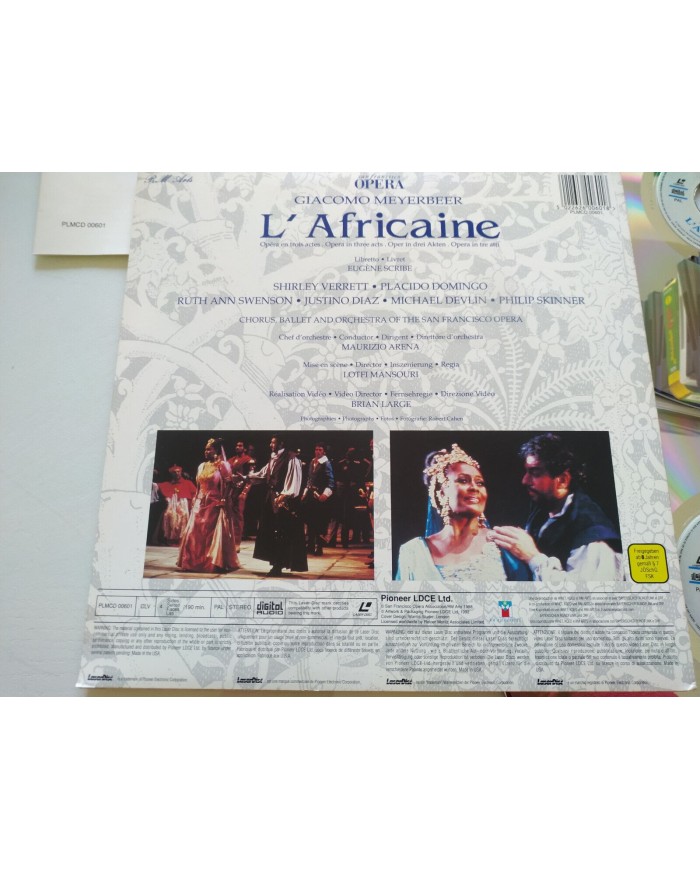 Meyerbeer L?Africaine Shirley Verrett Placido Domingo Mansouri 2 x LASERDISC LD Meyerbeer L?Africaine Shirley Verrett Placido Domingo Mansouri 2 x LASERDISC LD