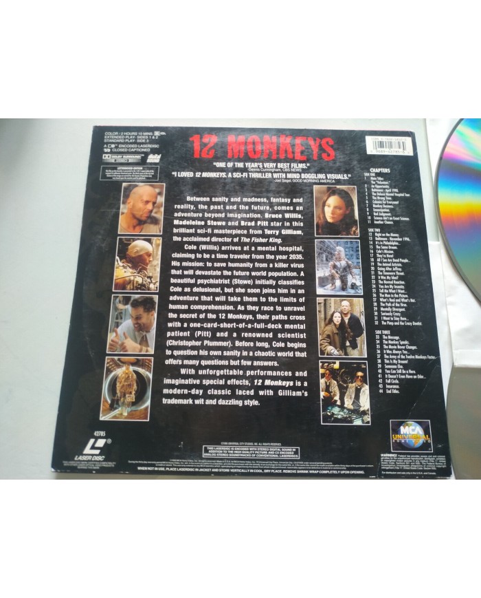12 Monkeys Bruce Willis Brad Pitt StoweGilliam - LASERDISC LD Ingles NTSC Am
